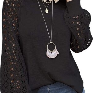 Women’s Long Sleeve Top Lace Casual Loose Blouse
